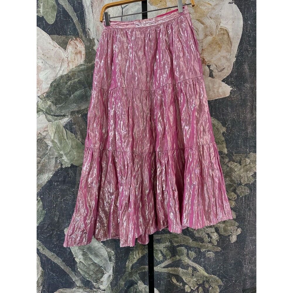 Anthropologie Maeve Alicia Crinkled Metallic Maxi Skirt Size 2 - Picture 4 of 7